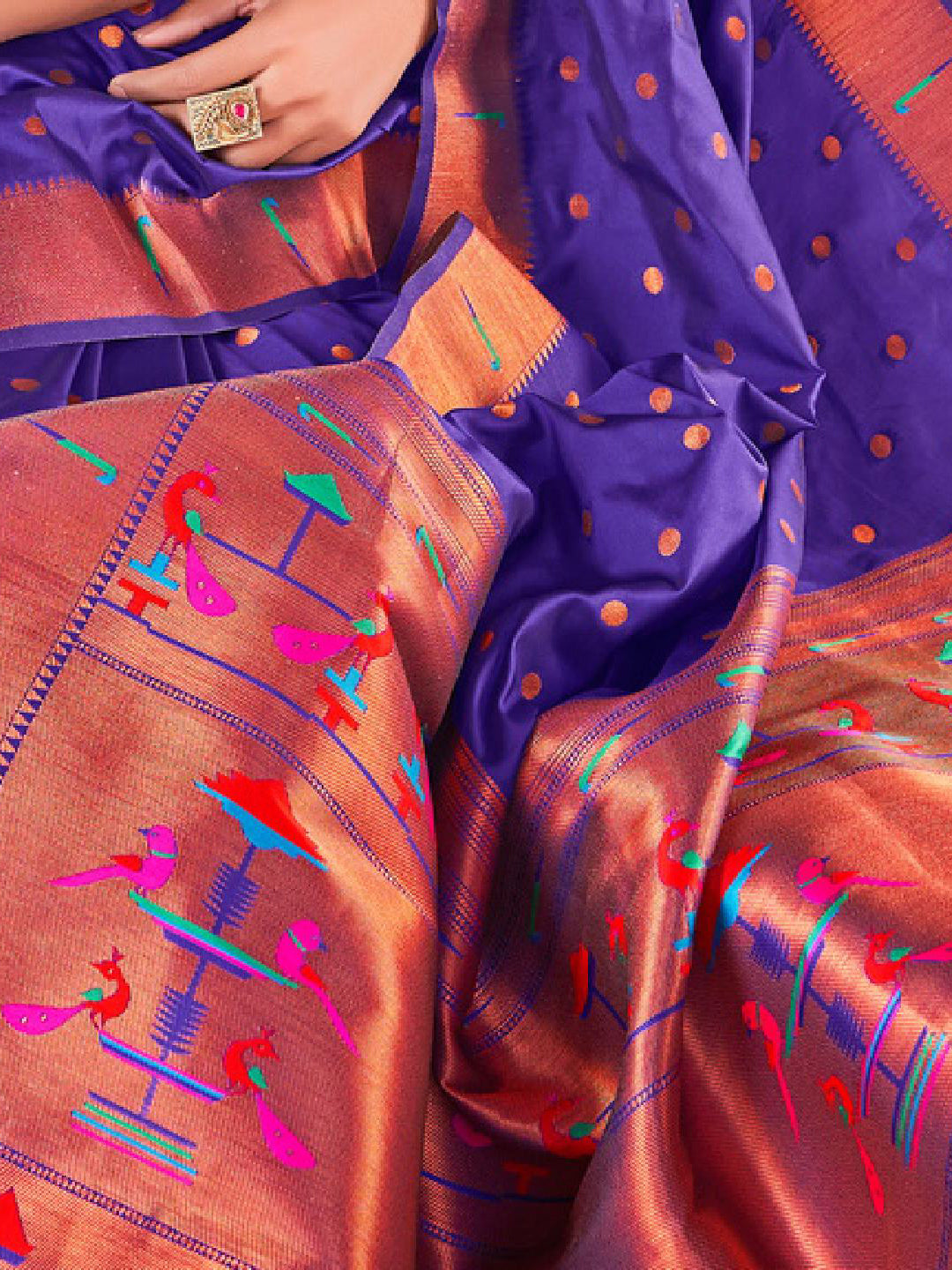 Sutriti Violet Paithani Silk Saree with Polka Weave and Artistic Pallu for Wedding and Festive Saree