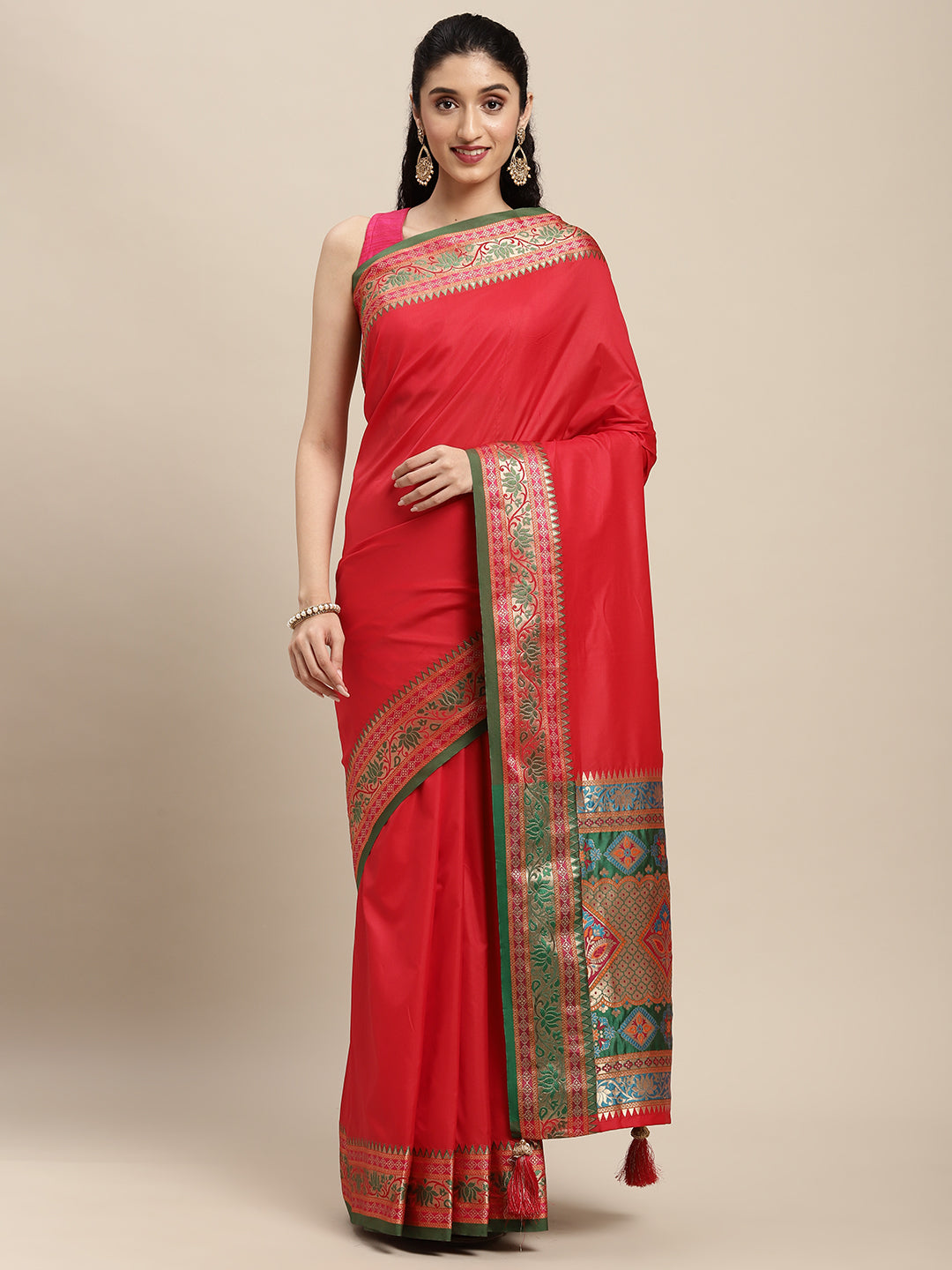 Sutriti Ethnic Red Party Wear Saree with Rich Pallu and Contrast Red Zari Border