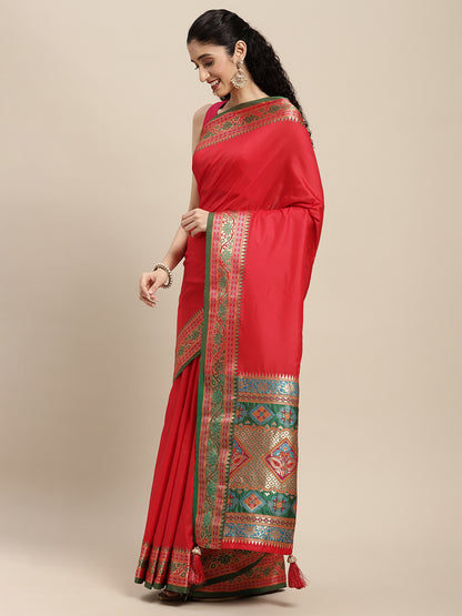 Sutriti Ethnic Red Party Wear Saree with Rich Pallu and Contrast Red Zari Border