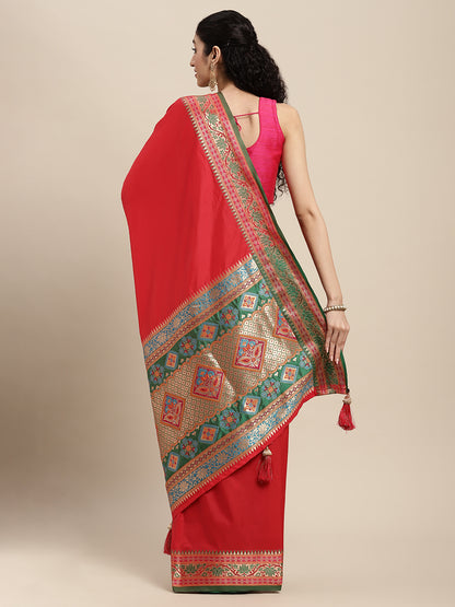 Sutriti Ethnic Red Party Wear Saree with Rich Pallu and Contrast Red Zari Border