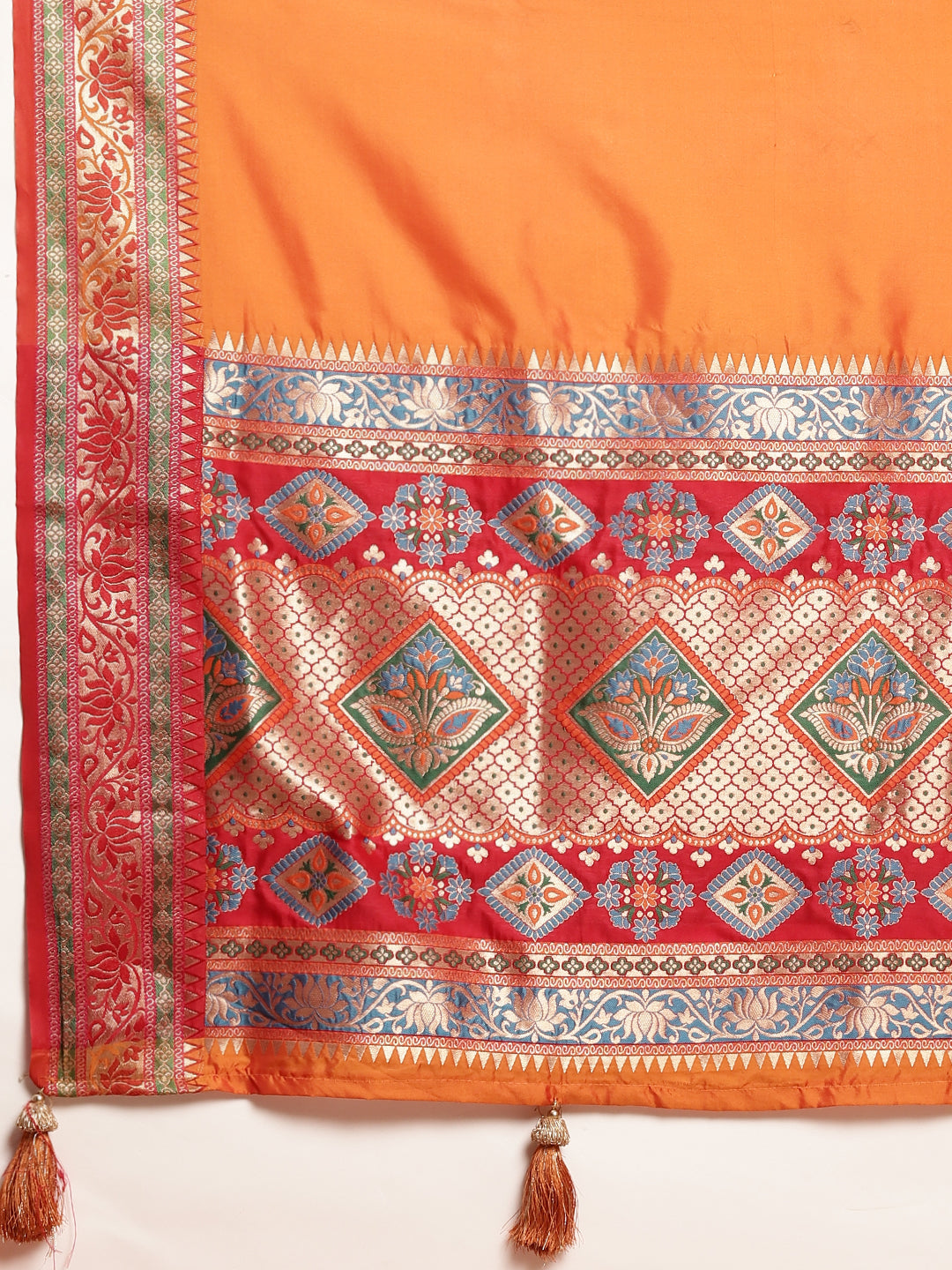 Sutriti Ethnic Orange Party Wear Saree with Rich Pallu and Contrast Red Zari Border