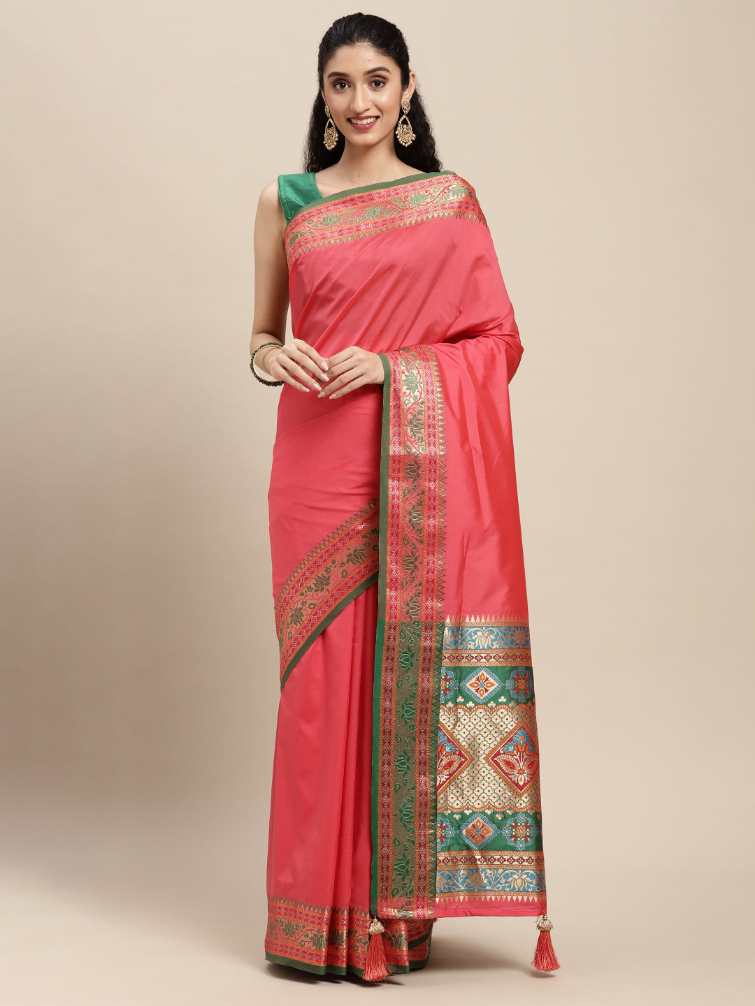 Sutriti Ethnic Light Pink Party Wear Saree with Rich Pallu and Contrast Red Zari Border