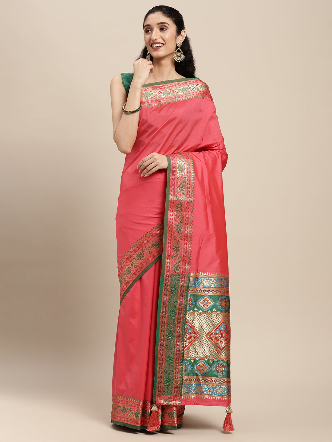 Sutriti Ethnic Light Pink Party Wear Saree with Rich Pallu and Contrast Red Zari Border