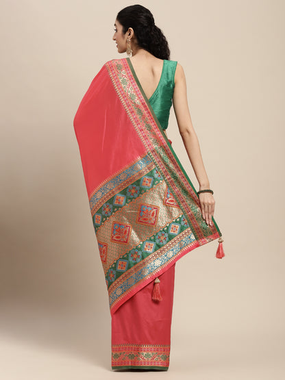Sutriti Ethnic Light Pink Party Wear Saree with Rich Pallu and Contrast Red Zari Border