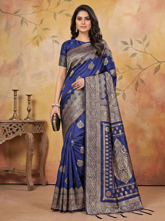 Sutriti Royal Blue Zari Woven Saree with Rich Border & Heavy Pallu | Wedding & Evening Wear