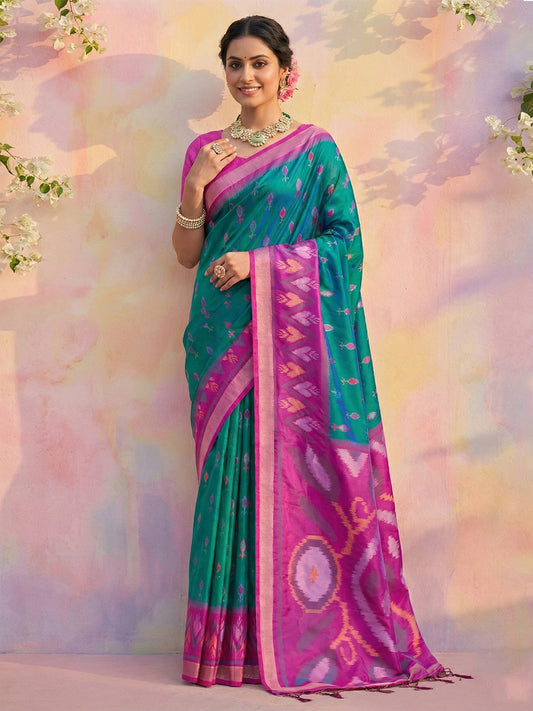 Sutriti Teal Blue Pochampalli Silk Saree | Traditional Wedding & Festive Wear Saree