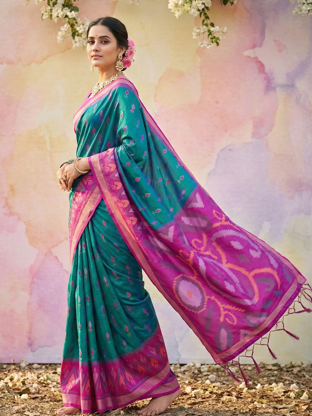 Sutriti Teal Blue Pochampalli Silk Saree | Traditional Wedding & Festive Wear Saree