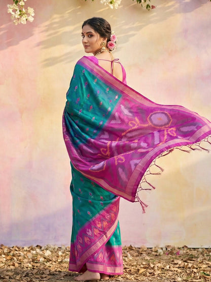 Sutriti Teal Blue Pochampalli Silk Saree | Traditional Wedding & Festive Wear Saree