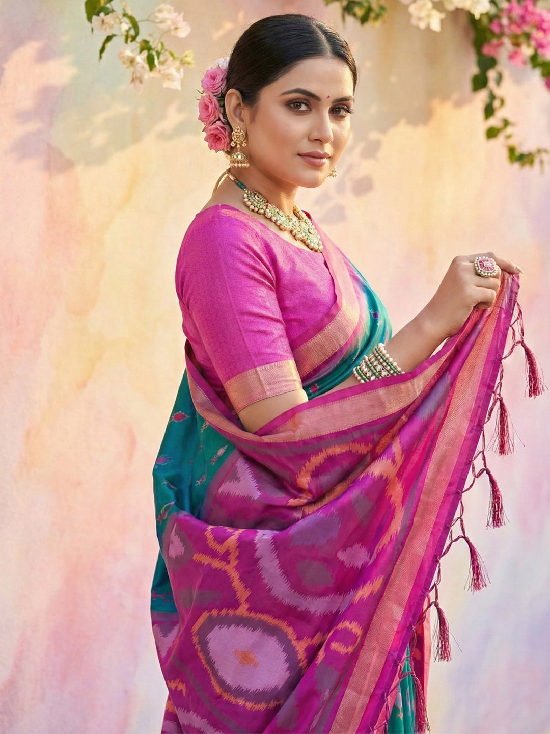 Sutriti Teal Blue Pochampalli Silk Saree | Traditional Wedding & Festive Wear Saree