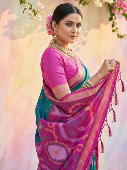 Sutriti Teal Blue Pochampalli Silk Saree | Traditional Wedding & Festive Wear Saree