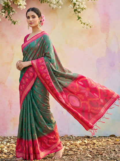 Sutriti Olive Green Pochampalli Silk Saree | Traditional Wedding & Festive Wear Saree