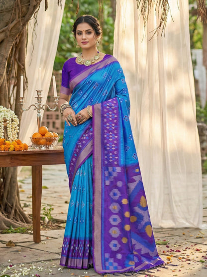 Sutriti Blue Pochampalli Silk Saree | Elegant Traditional Wedding & Festive Wear Saree