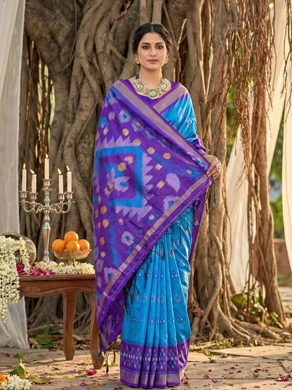 Sutriti Blue Pochampalli Silk Saree | Elegant Traditional Wedding & Festive Wear Saree
