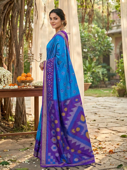 Sutriti Blue Pochampalli Silk Saree | Elegant Traditional Wedding & Festive Wear Saree