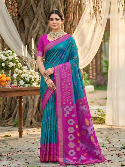 Sutriti Teal Blue Pochampalli Silk Saree | Elegant Traditional Wedding & Festive Wear Saree