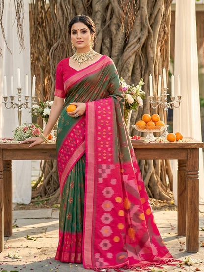 Sutriti Olive Green Pochampalli Silk Saree | Elegant Traditional Wedding & Festive Wear Saree