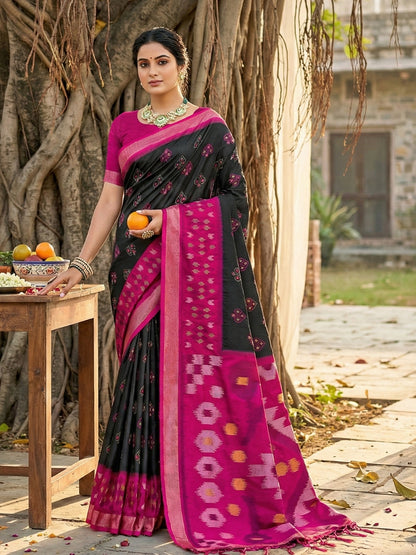 Sutriti Black Pochampalli Silk Saree | Elegant Traditional Wedding & Festive Wear Saree