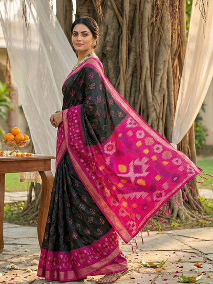 Sutriti Black Pochampalli Silk Saree | Elegant Traditional Wedding & Festive Wear Saree