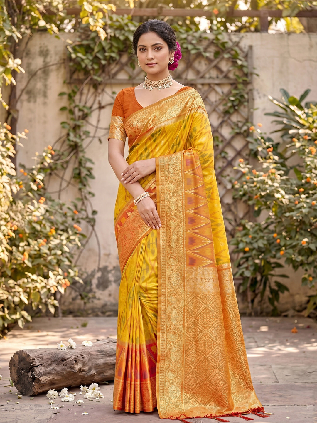 Sutriti Yellow Pochampalli Silk Saree | Elegant Traditional Wedding & Festive Wear Saree