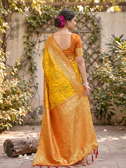 Sutriti Yellow Pochampalli Silk Saree | Elegant Traditional Wedding & Festive Wear Saree