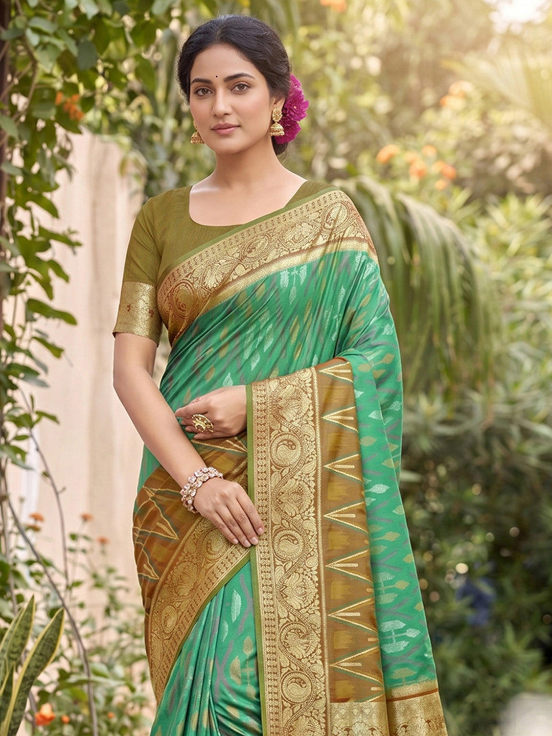 Sutriti Green Pochampalli Silk Saree | Elegant Traditional Wedding & Festive Wear Saree
