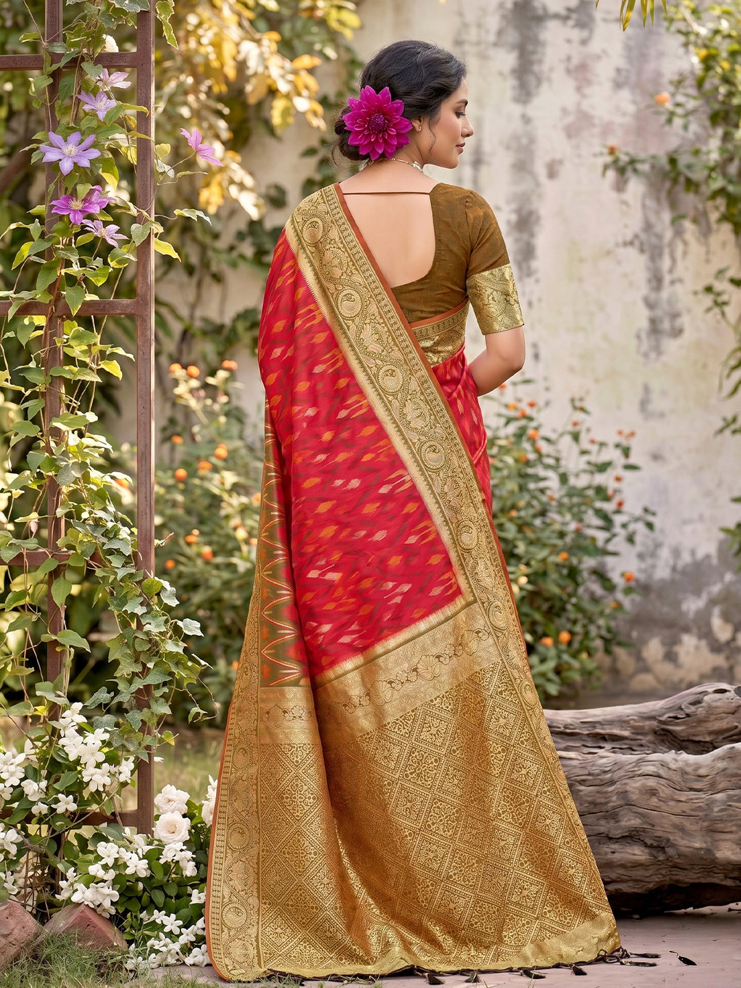 Sutriti Red Pochampalli Silk Saree | Elegant Traditional Wedding & Festive Wear Saree