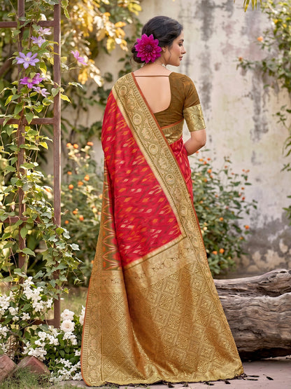 Sutriti Red Pochampalli Silk Saree | Elegant Traditional Wedding & Festive Wear Saree