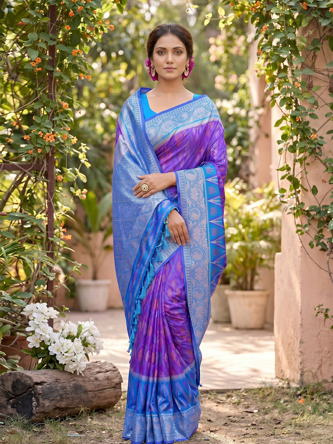 Sutriti Violet Pochampalli Silk Saree | Elegant Traditional Wedding & Festive Wear Saree
