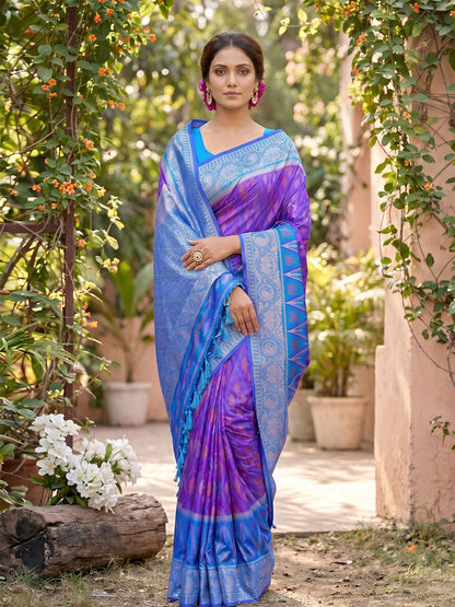 Sutriti Violet Pochampalli Silk Saree | Elegant Traditional Wedding & Festive Wear Saree