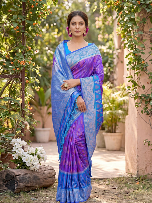 Sutriti Violet Pochampalli Silk Saree | Elegant Traditional Wedding & Festive Wear Saree