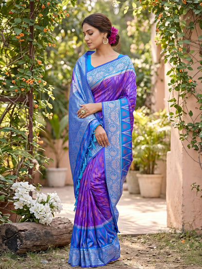 Sutriti Violet Pochampalli Silk Saree | Elegant Traditional Wedding & Festive Wear Saree