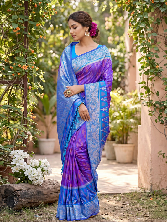 Sutriti Violet Pochampalli Silk Saree | Elegant Traditional Wedding & Festive Wear Saree