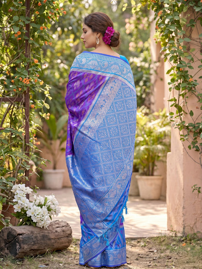 Sutriti Violet Pochampalli Silk Saree | Elegant Traditional Wedding & Festive Wear Saree
