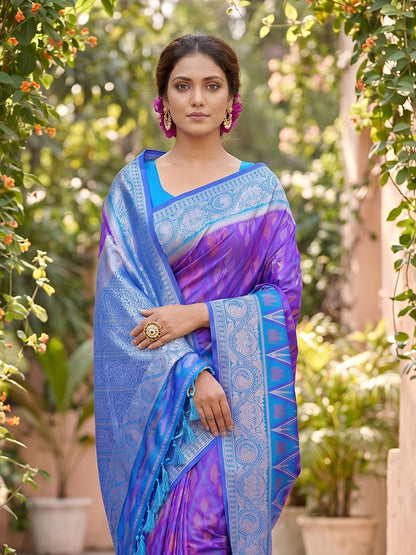 Sutriti Violet Pochampalli Silk Saree | Elegant Traditional Wedding & Festive Wear Saree