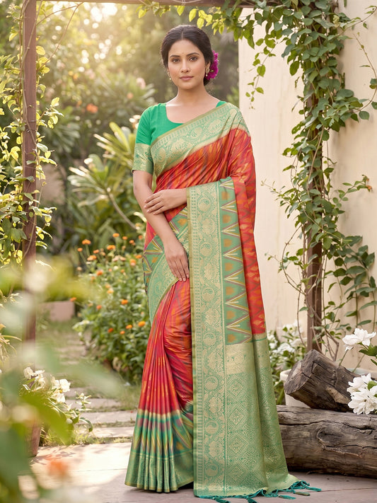 Sutriti Orange Pochampalli Silk Saree | Elegant Traditional Wedding & Festive Wear Saree