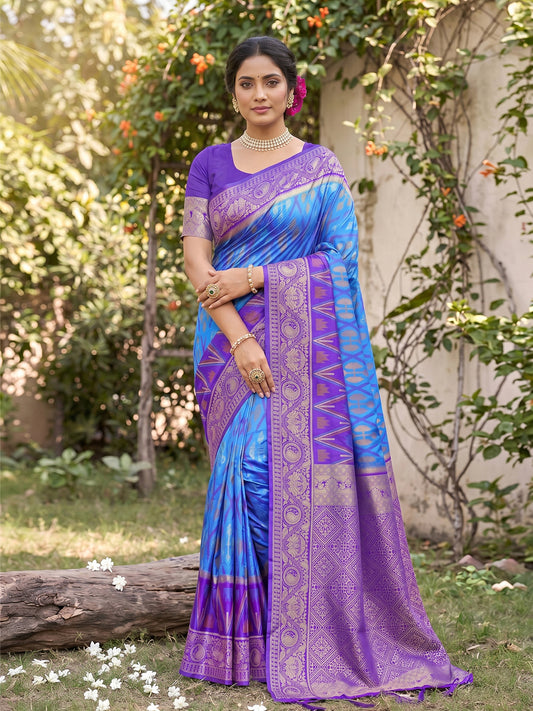 Sutriti Blue Pochampalli Silk Saree | Elegant Traditional Wedding & Festive Wear Saree