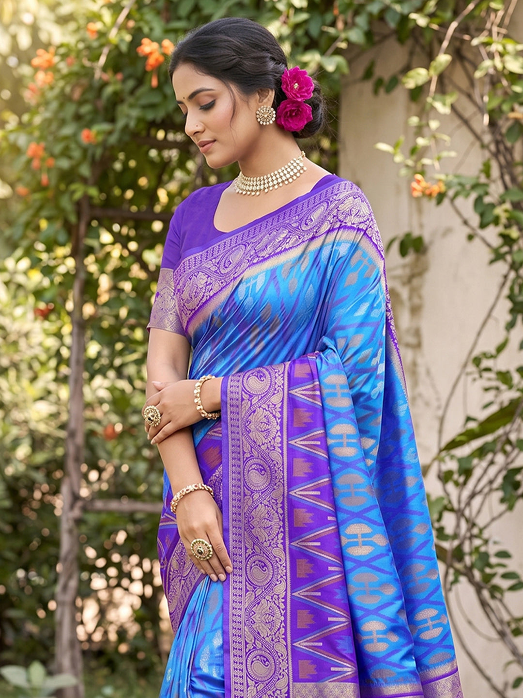 Sutriti Blue Pochampalli Silk Saree | Elegant Traditional Wedding & Festive Wear Saree