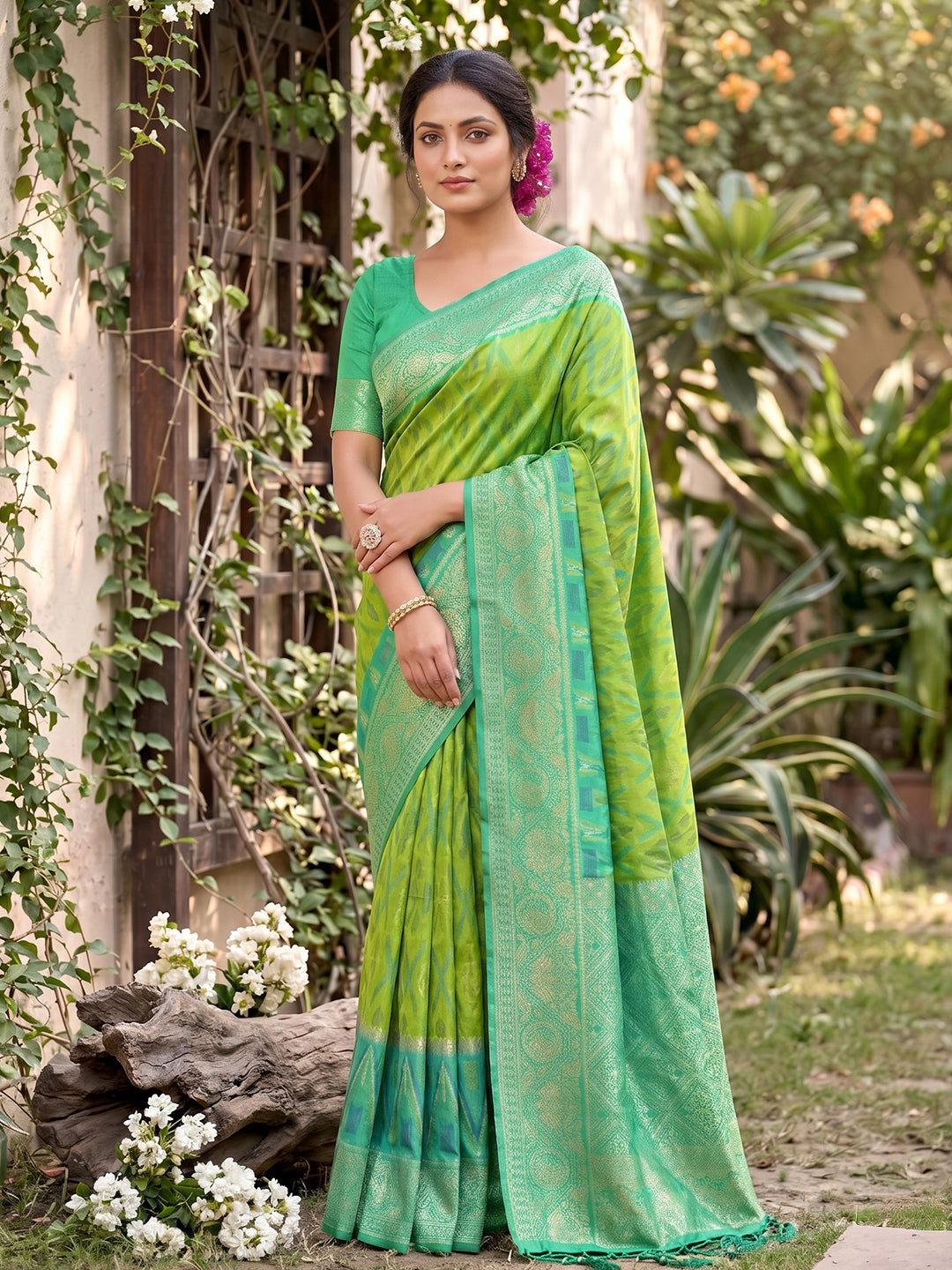 Sutriti Light Green Pochampalli Silk Saree | Elegant Traditional Wedding & Festive Wear Saree