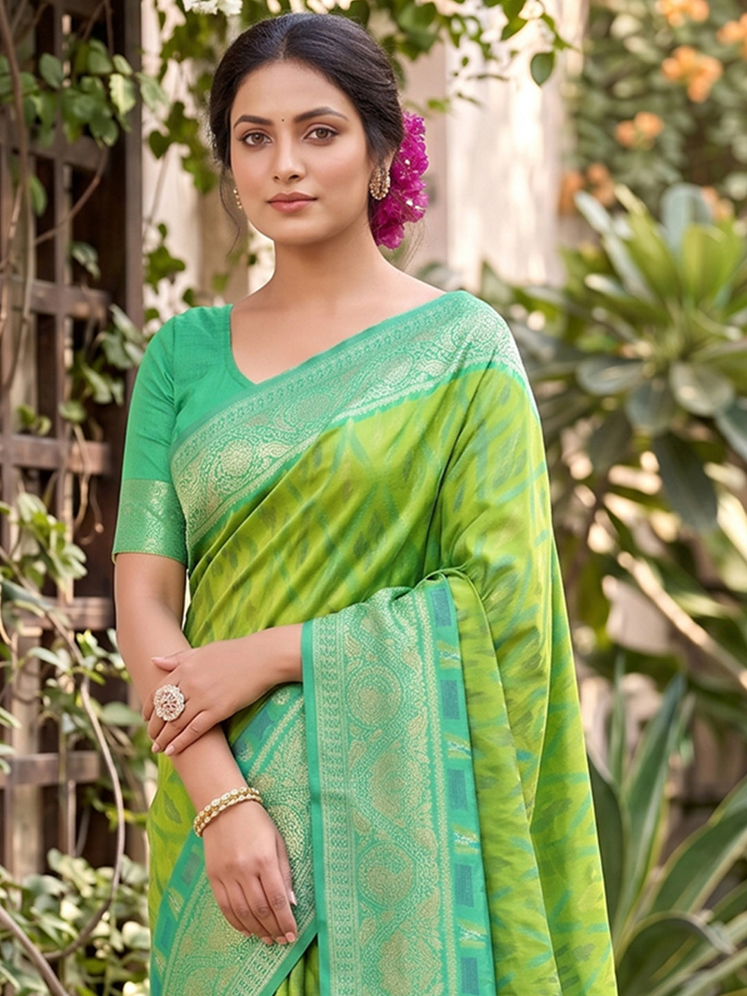 Sutriti Light Green Pochampalli Silk Saree | Elegant Traditional Wedding & Festive Wear Saree