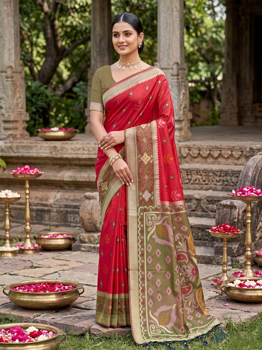 Sutriti Red Pochampalli Silk Saree | Elegant Traditional Wedding & Festive Wear Saree