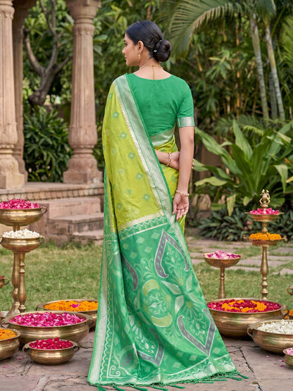 Sutriti Light Green Pochampalli Silk Saree | Elegant Traditional Wedding & Festive Wear Saree