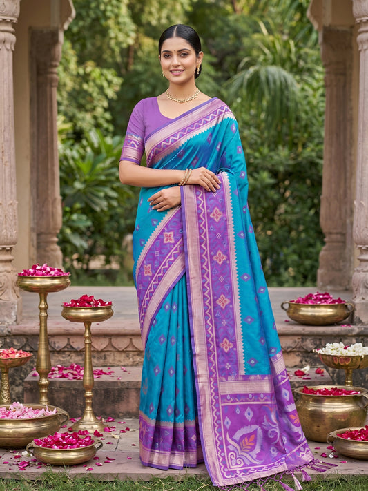Sutriti Blue Pochampalli Silk Saree | Elegant Traditional Wedding & Festive Wear Saree