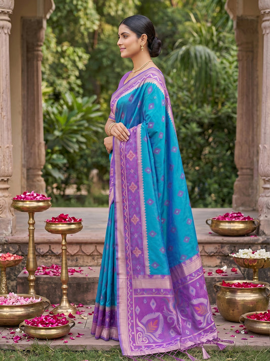 Sutriti Blue Pochampalli Silk Saree | Elegant Traditional Wedding & Festive Wear Saree