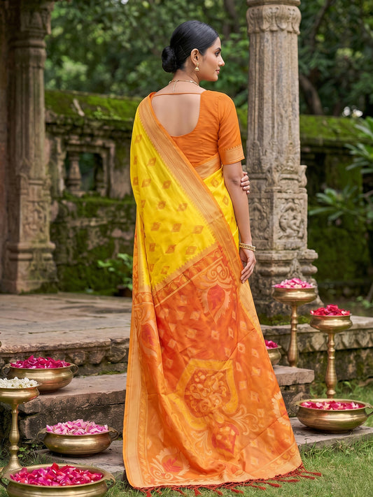 Sutriti Yellow Pochampalli Silk Saree | Elegant Traditional Wedding & Festive Wear Saree