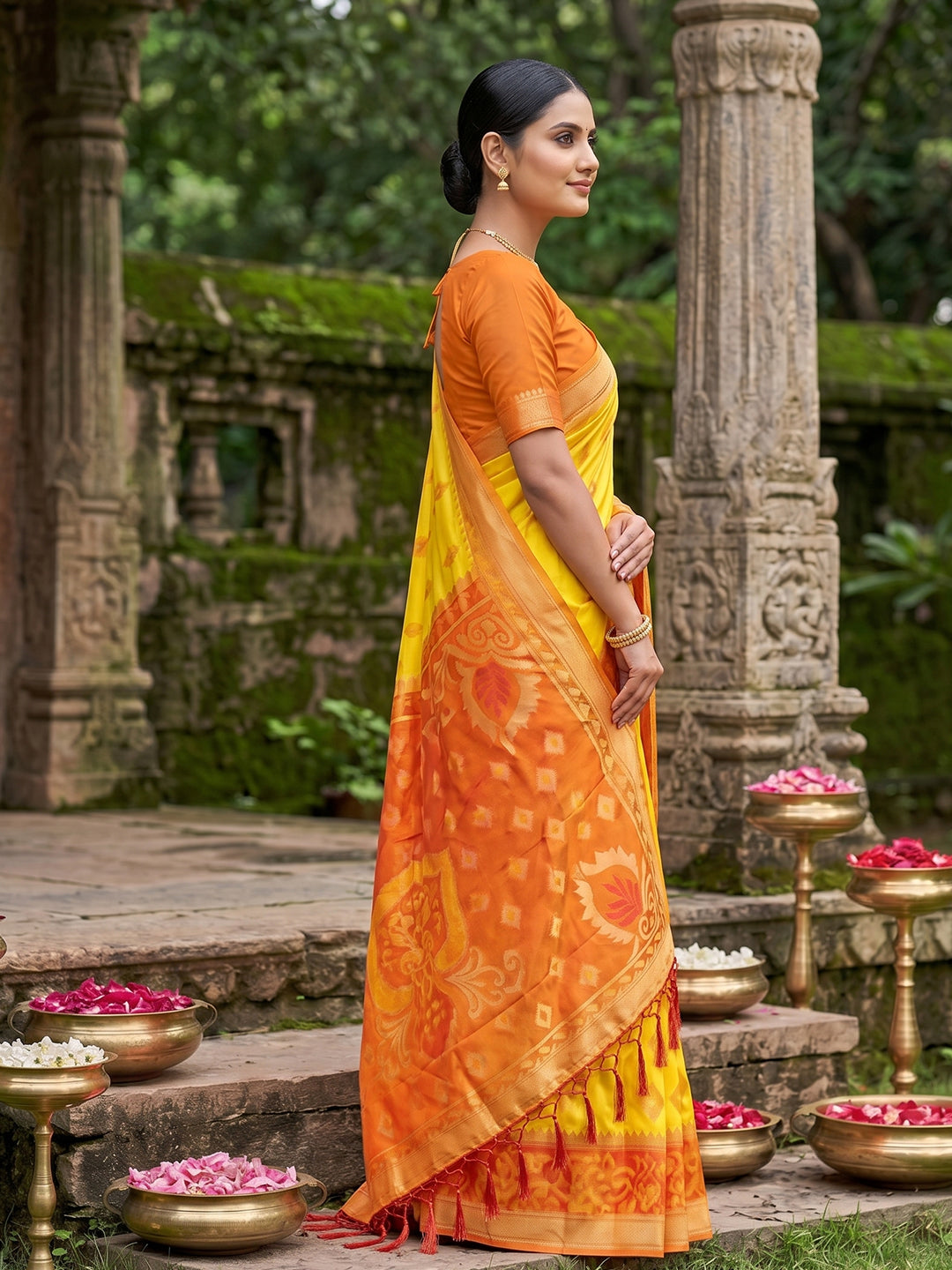 Sutriti Yellow Pochampalli Silk Saree | Elegant Traditional Wedding & Festive Wear Saree