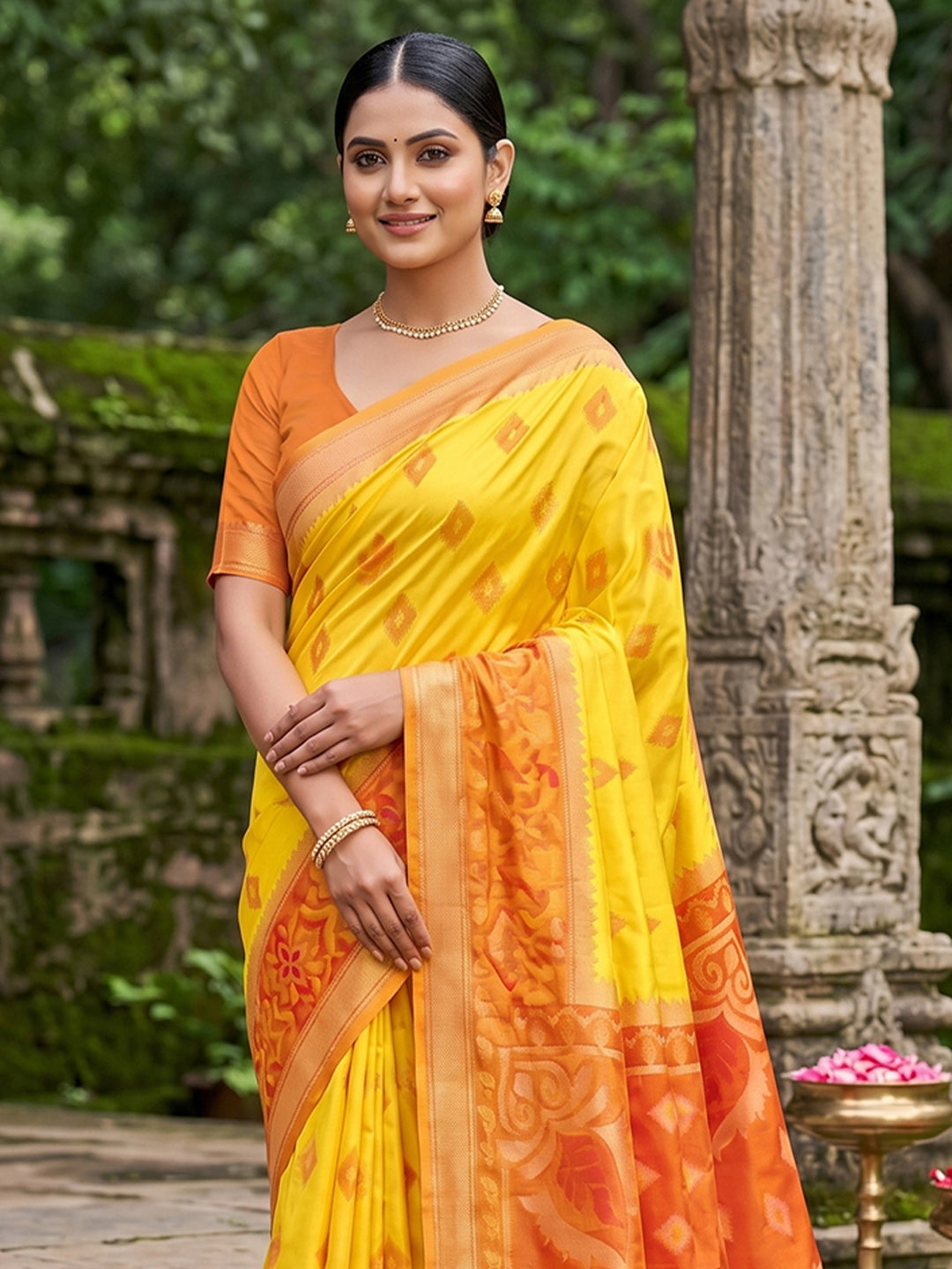 Sutriti Yellow Pochampalli Silk Saree | Elegant Traditional Wedding & Festive Wear Saree