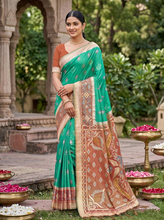 Sutriti Green Pochampalli Silk Saree | Elegant Traditional Wedding & Festive Wear Saree