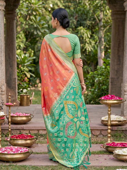 Sutriti Orange Pochampalli Silk Saree | Elegant Traditional Wedding & Festive Wear Saree