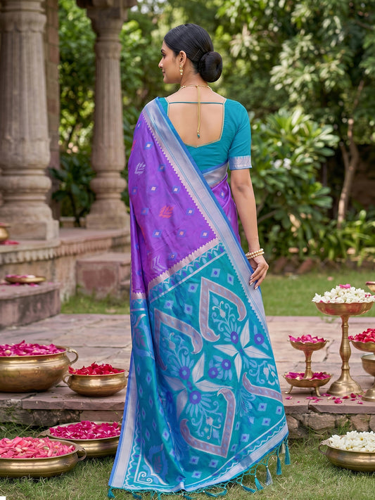 Sutriti Violet Pochampalli Silk Saree | Elegant Traditional Wedding & Festive Wear Saree
