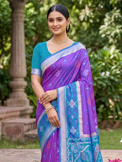 Sutriti Violet Pochampalli Silk Saree | Elegant Traditional Wedding & Festive Wear Saree
